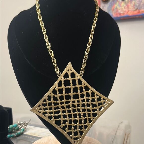 Brutalist Gold Geometric Pendant Necklace - Picture 1 of 4